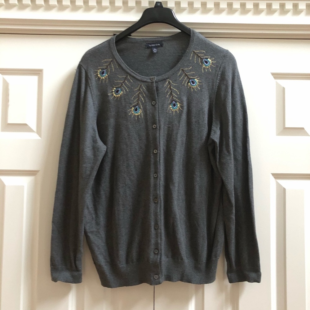 Gray Lands End Peacock sweater